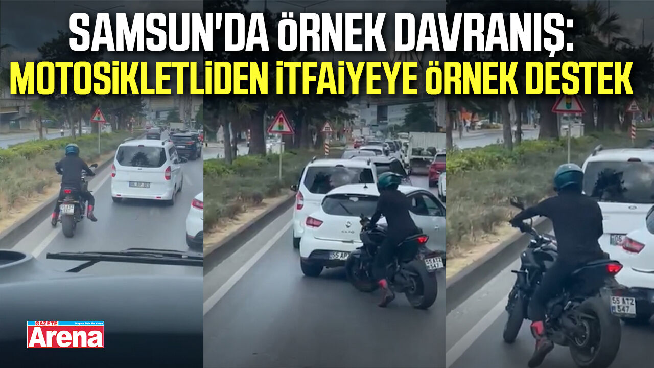 Samsun'da örnek davranış: Motosikletliden itfaiyeye örnek destek