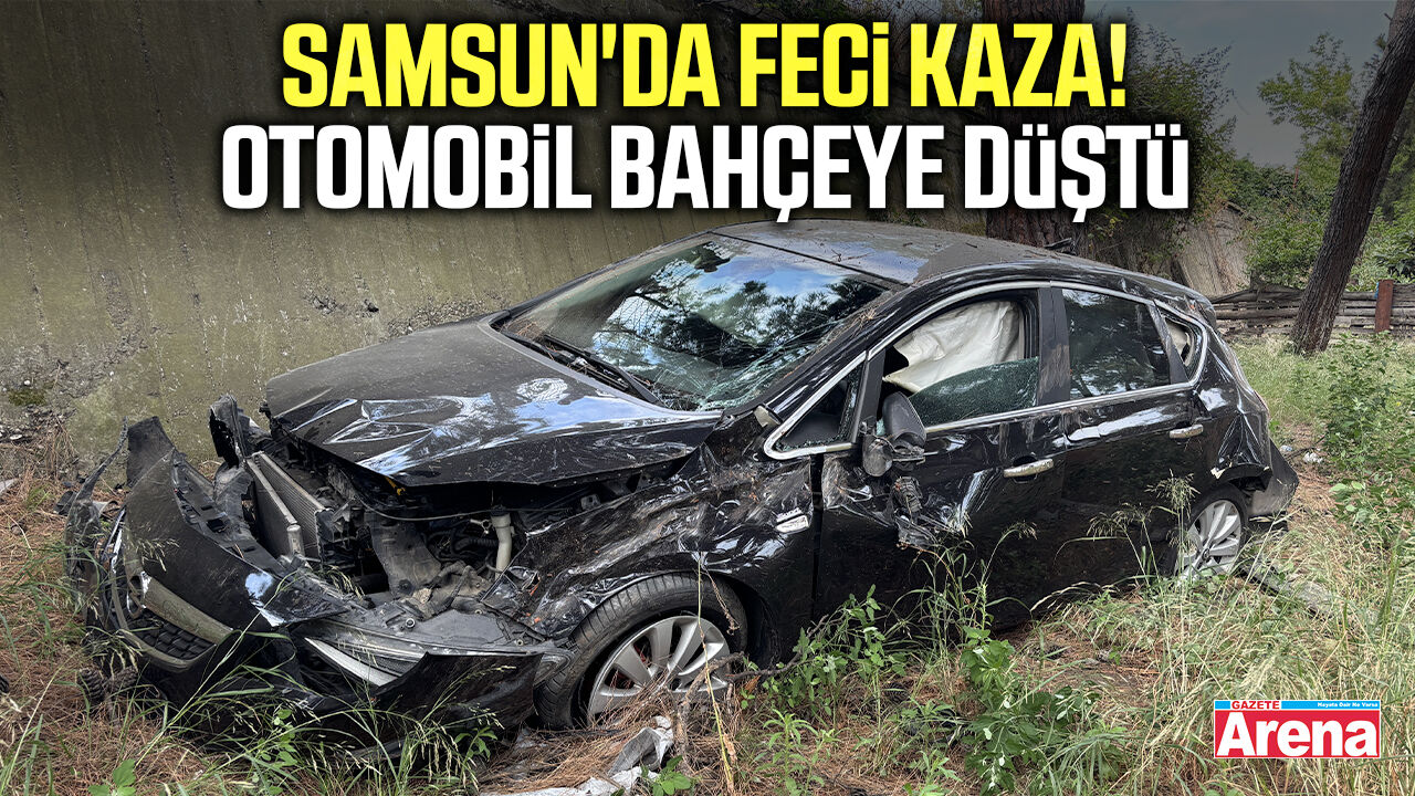 Samsun'da otomobil bahçeye düştü!