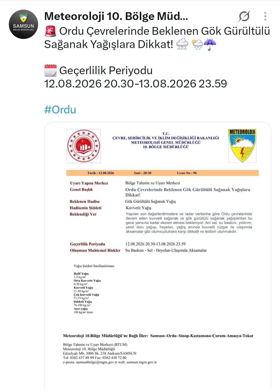 Meteoroloji'den Ordu ve çevresi için kuvvetli sağanak uyarısı-1