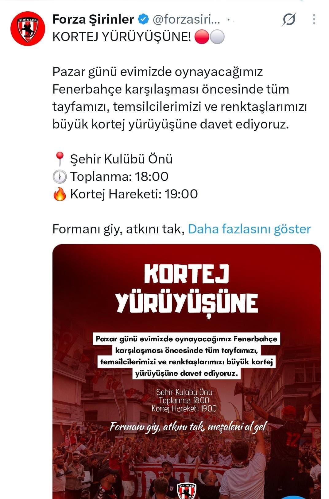 Samsunspor taraftarına Fenerbahçe maçı öncesi kortej çağrısı-2