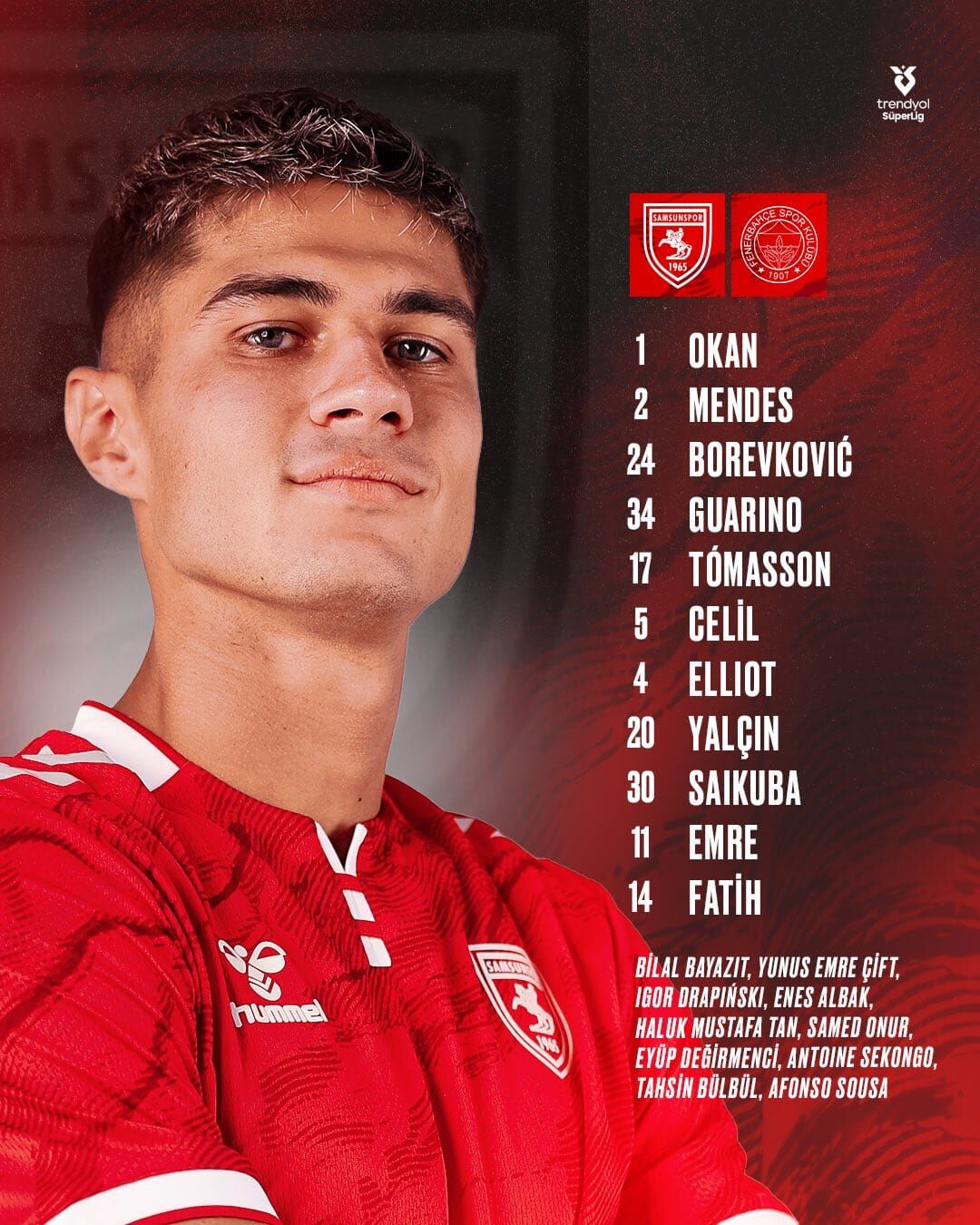Samsunspor-Fenerbahçe maçında ilk 11’ler belli oldu-1