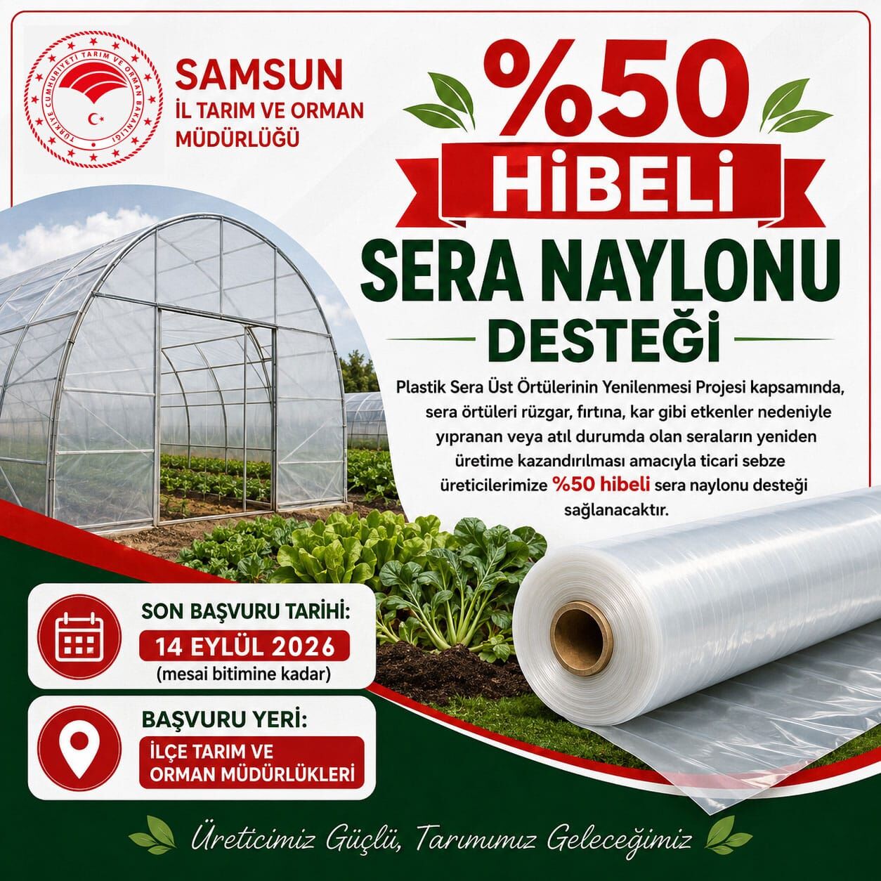 Samsun’da üreticilere yüzde 50 hibeli sera naylonu desteği