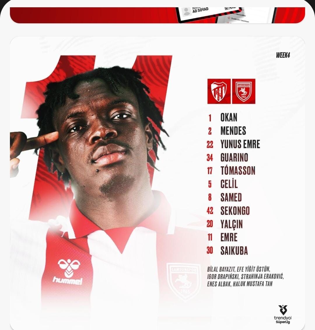 Samsunspor Kocaelispor Maçında Ilk 11'Ler Belli Oldu-1