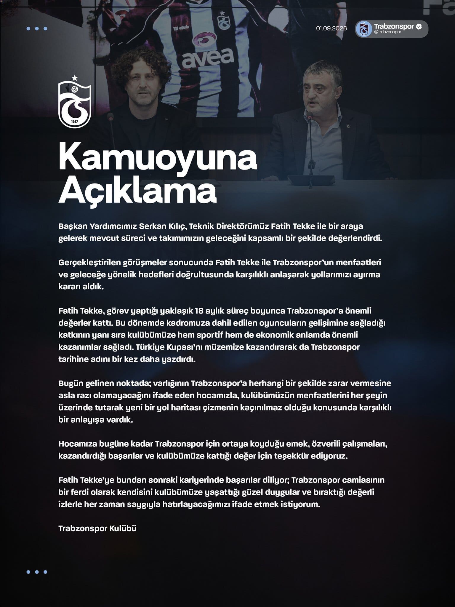 Trabzonspor, Fatih Tekke Ile Yollarını Ayırdı-1