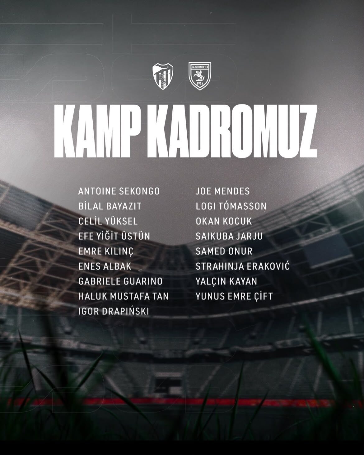 samsunspor kocaelispor kamp kadrosu