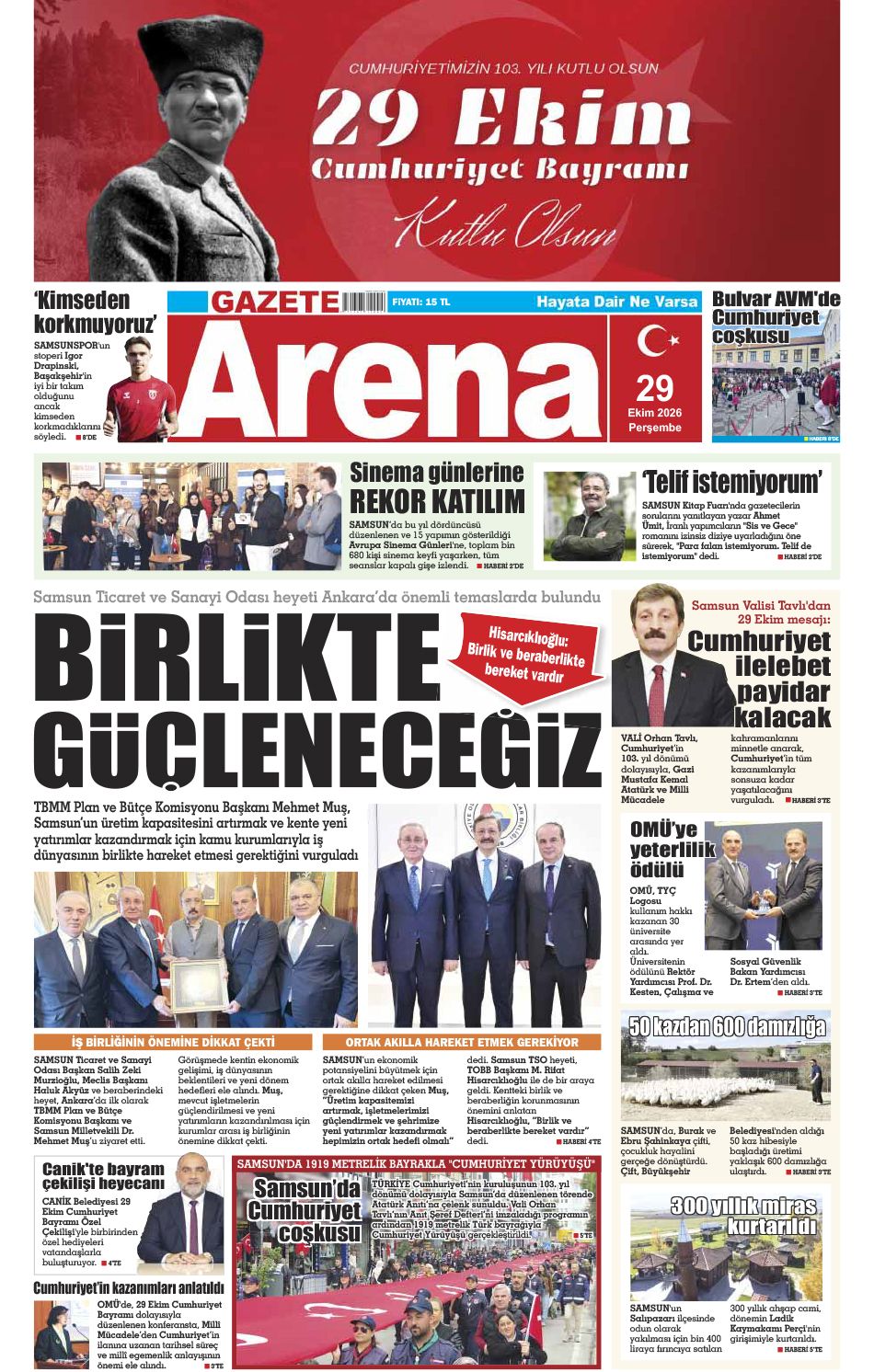 Gazete Arena 29 Ekim 2026 Perşembe sayısı!